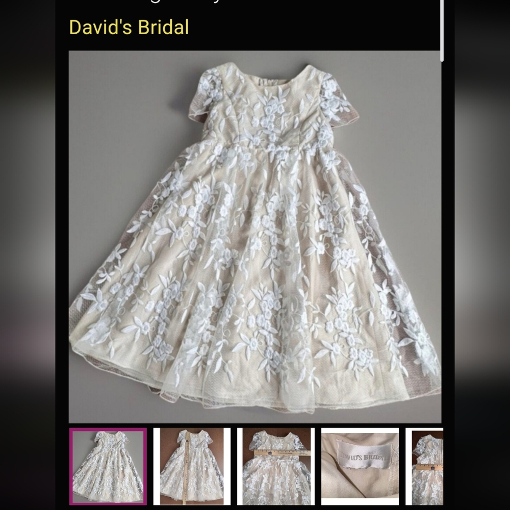 David's Bridal Cream Lace Kids Dress